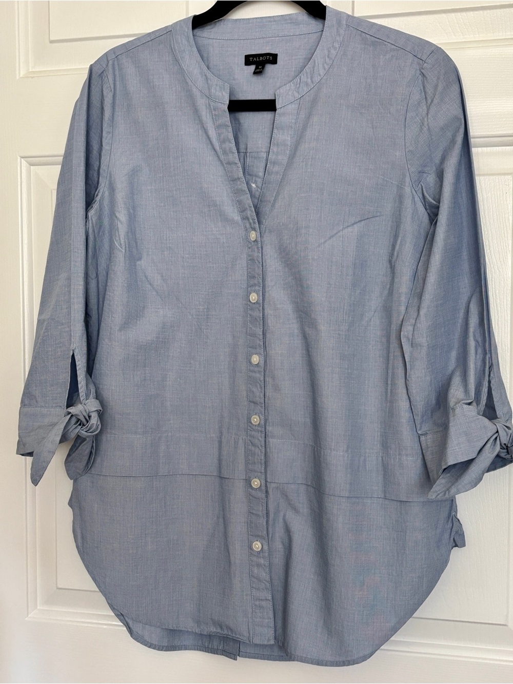 Talbots Light Blue Textured Cotton Button-Up Tunic Blouse Medium EUC